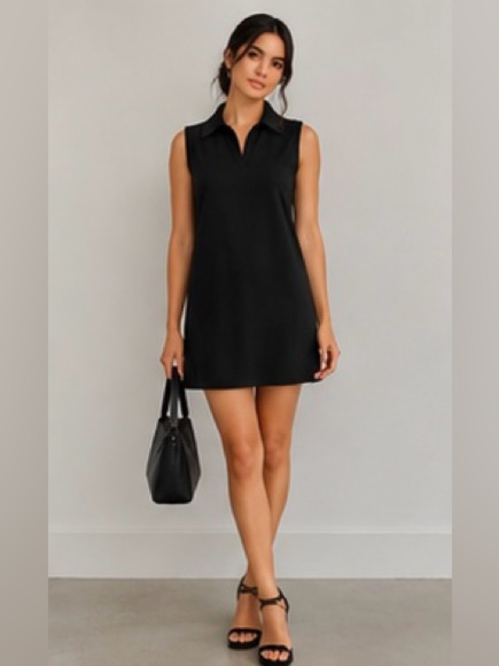 Mango Sleeveless Black Collared Shift Dress